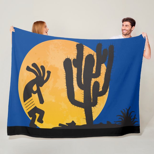 Couverture Polaire Desert Petroglyph Kokopelli Fleece Blanche (En situation)