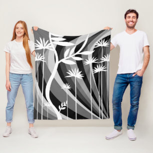 Couverture Polaire Design botanique noir et blanc