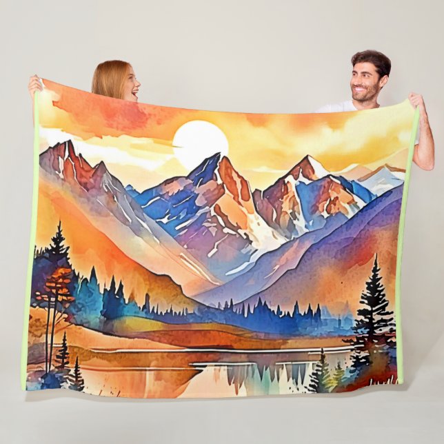 Couverture Polaire Design d'art de Sunset Mountain (En situation)