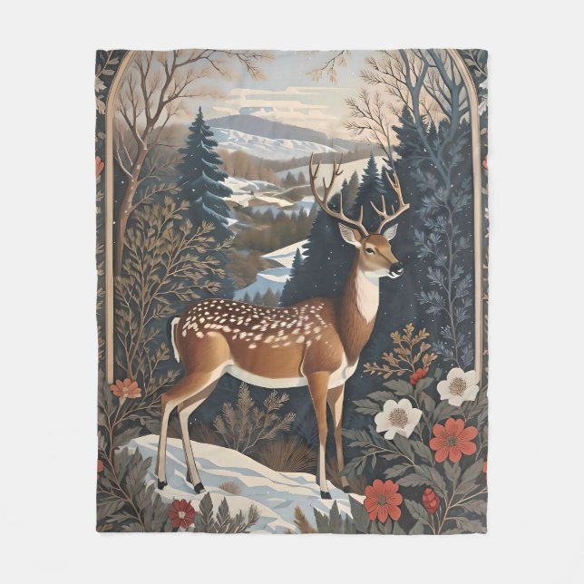 Couverture Polaire Design élégant de la nature des cerfs d'hiver (Devant)