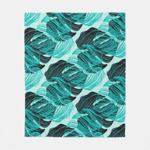 Couverture Polaire Design feuille de palmiers tropicaux vert.