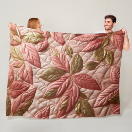 Couverture Polaire Design Feuille doré et rose