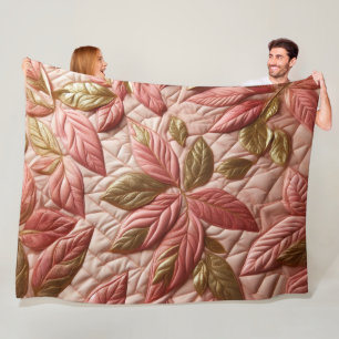Couverture Polaire Design Feuille doré et rose