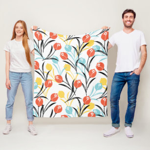 Couverture Polaire Design floral Motif de Tulipe en blanc