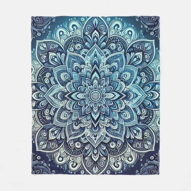 Couverture Polaire Design Mandala dégradé bleu (Devant)