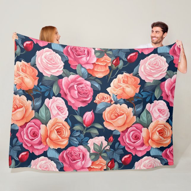 Couverture Polaire Design Motif Rose rouge rose orange (En situation)