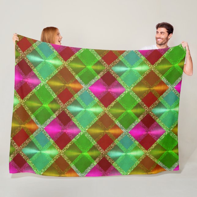 Couverture Polaire Design Plaid Parties scintillant rose vert orange (En situation)