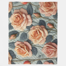 Couverture Polaire Design quadrillé de Roses de rose sur gris