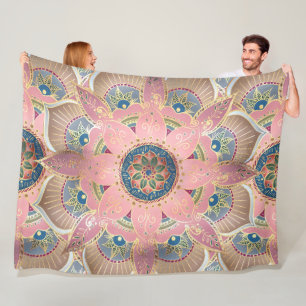 Couverture Polaire Design tendance métal or et rose Mandala