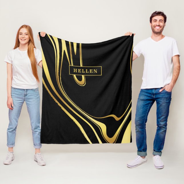 Couverture Polaire Design tourbillonnant en or noir et abstrait (En situation)