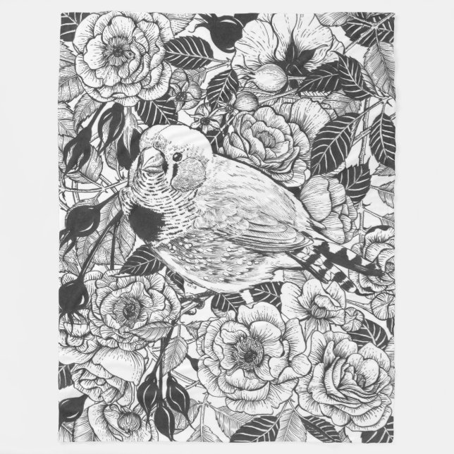 Couverture Polaire Dessin à encre de buisson Zebra et rose (Devant)