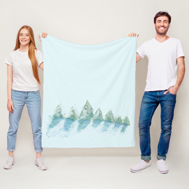 Couverture Polaire Dessin d'aquarelle de neige de la forêt d'hiver pa (En situation)