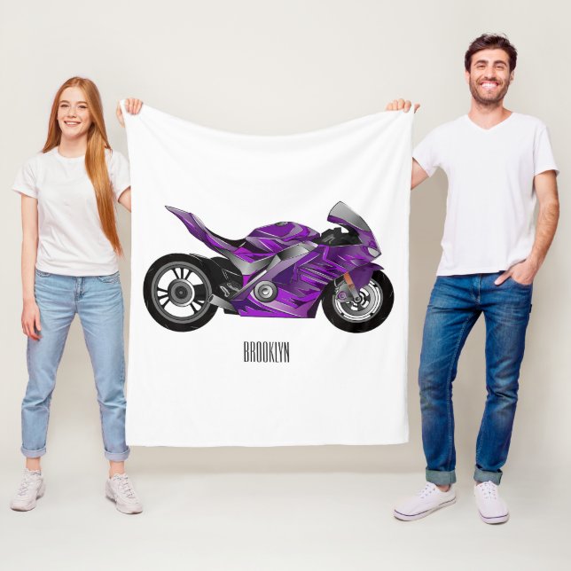 Couverture Polaire Dessin de moto de sport violet (En situation)