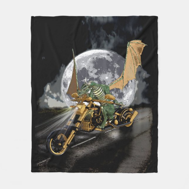 Couverture Polaire Dessin Dragon et Imaginaire Lune (Devant)