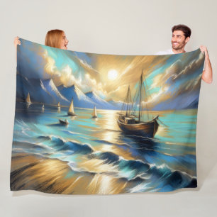 Couverture Polaire Dessin dur Pastel Bateaux Eau