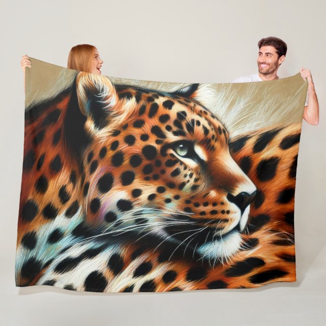 Couverture Polaire Dessin dur Pastel Leopard (En situation)