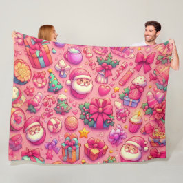 Couverture Polaire Dessin Motifs de Noël rose
