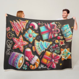 Couverture Polaire Dessin Pastel Dessin Noël Motif de vacances Cookie