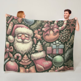Couverture Polaire Dessin vintage Motifs de Noël Vert