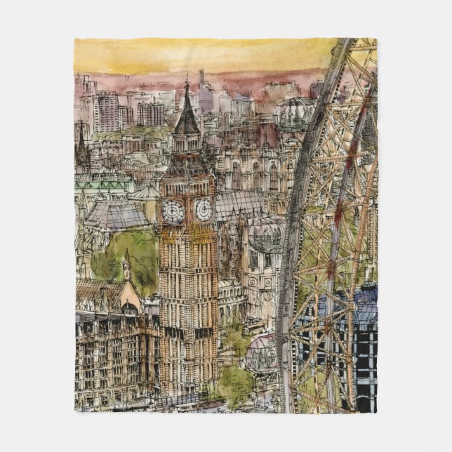 Couverture Polaire Destinations | Aquarelle Big Ben & London Eye (Devant)