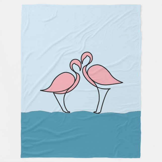 Couverture Polaire Deux Flamants roses roses sur l'eau Grande (Devant)