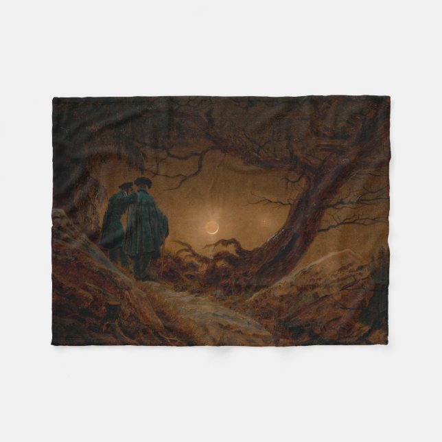 Couverture Polaire Deux hommes regardent la lune à la nuit (Devant (Horizontal))