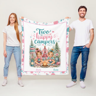 Couverture Polaire Deux joyeux campeurs Fête d'anniversaire de jumell