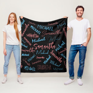 Couverture Polaire Deux noms couples motif monogramme bleu rose clair