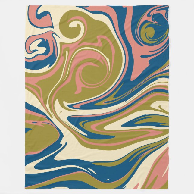 Couverture Polaire Déversement - Bleu, Vert olive, Rose et Crème (Devant)