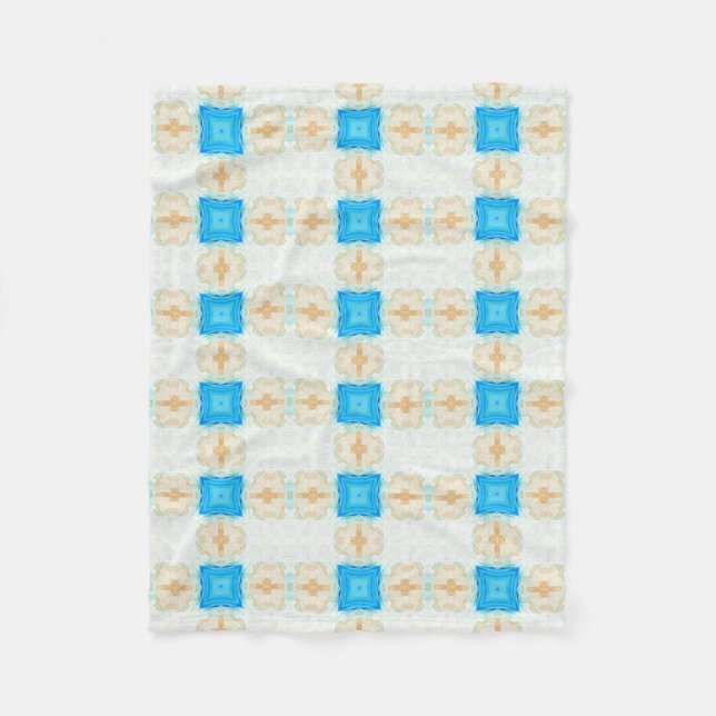 Couverture Polaire Diamant bleu crème turquoise art géométrique (Devant)