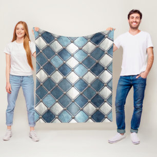 Couverture Polaire Diamant Bleu Métallique - Géométrique Industriel