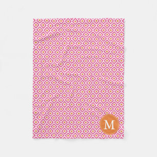 Couverture Polaire Diamants de tangerine rose monogramme Motif Ikat