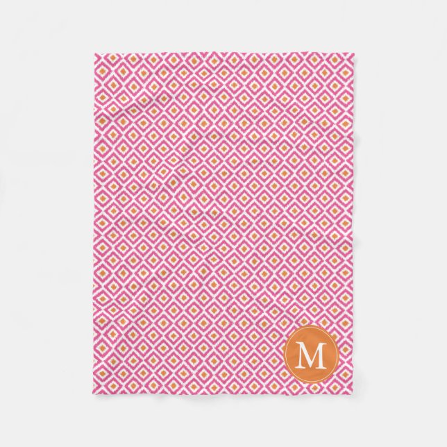 Couverture Polaire Diamants de tangerine rose monogramme Motif Ikat (Devant)