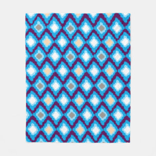Couverture Polaire Diamants Ikat Bleu Moderne Blanche polaire personn