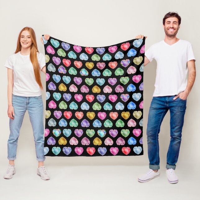 Couverture Polaire Diamond Heart Aquarelle Motif mignon Pastel Girly (En situation)