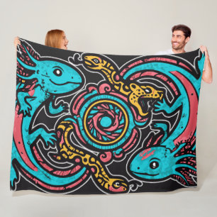 Couverture Polaire Dieu aztèque Xolotl combattant l'art tribal de la 