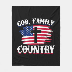 Couverture Polaire Dieu Famille Pays American Drapeau Croix Christian