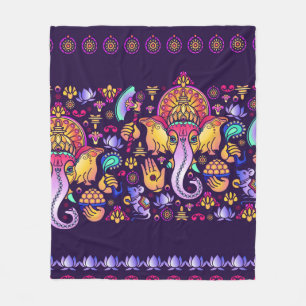 Couverture Polaire Dieu hindou Ganesha et symboles indiens en bande