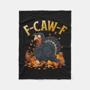 Couverture Polaire Dinde F-caw-f drôle de Thanksgiving corbeau noir a
