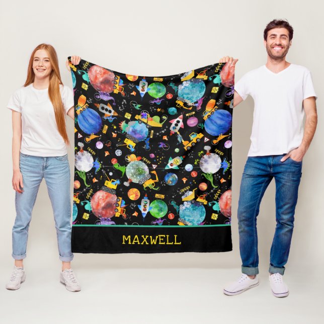 Couverture Polaire Dinosaur Construction Crew Space Kids Personnalisé (En situation)