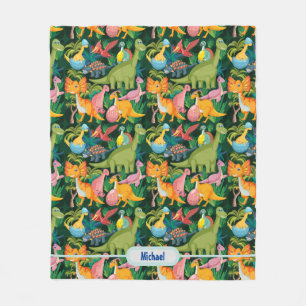 Couverture Polaire Dinosaur Fleece Personnaliser le nom du garçon Bla