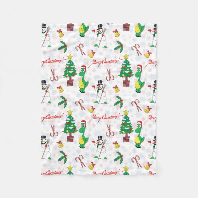 Couverture Polaire dinosaure de Noël et bonhomme de neige (Devant)
