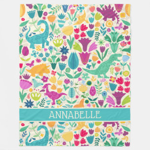 Couverture Polaire Dinosaure Floral Folk Silhouettes Belles Filles