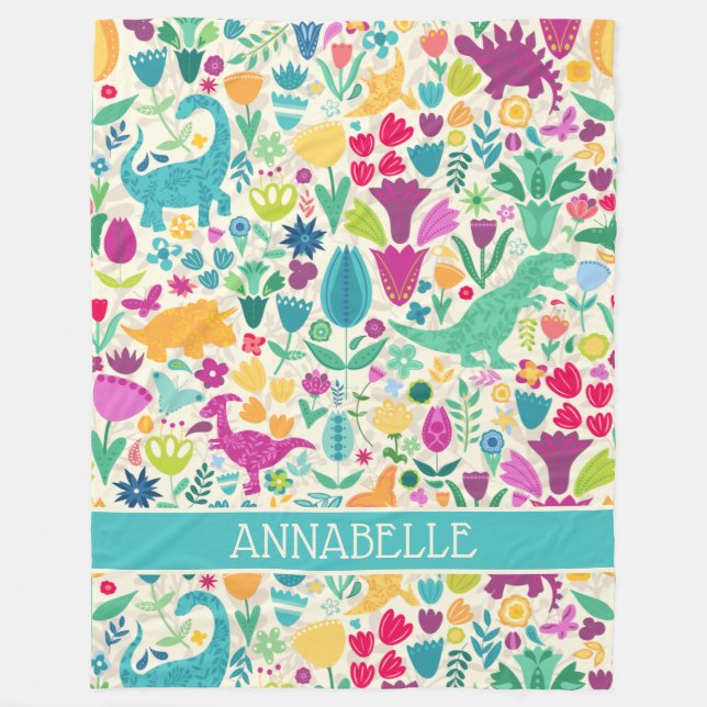 Couverture Polaire Dinosaure Floral Folk Silhouettes Belles Filles (Devant)