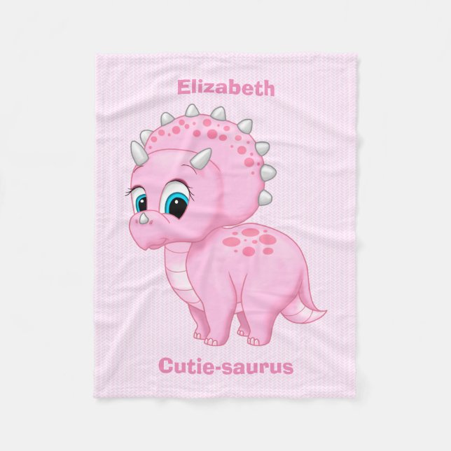 Couverture Polaire Dinosaure mignon de Triceratops de roses pâles (Devant)