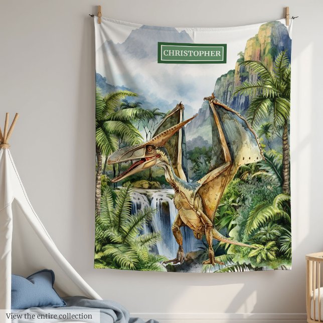 Couverture Polaire Dinosaure préhistorique Garçons Anniversaire Blanc (Prehistoric Dinosaur Boys Birthday Blanket with Name)