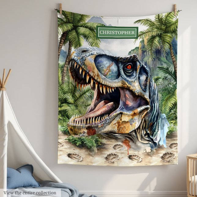 Couverture Polaire Dinosaure sauvage Nom personnalisé pour les garçon (Wild Dinosaur Blanket Custom Name for Boys)