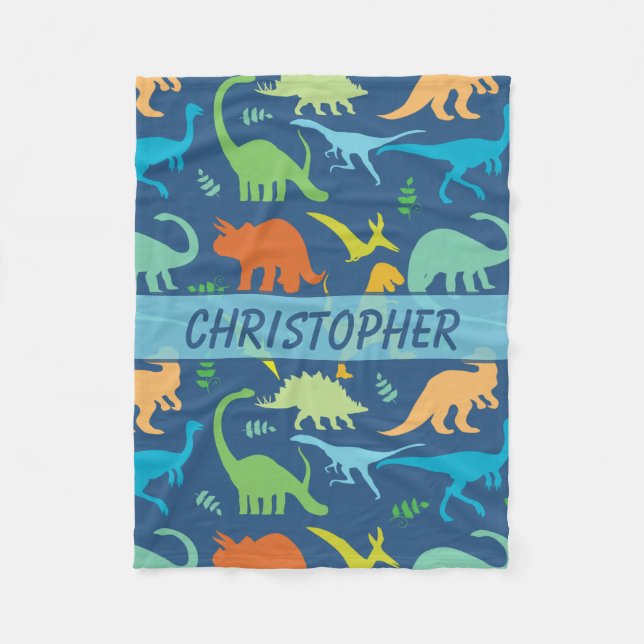 Couverture Polaire Dinosaures colorés personnalisés (Devant)
