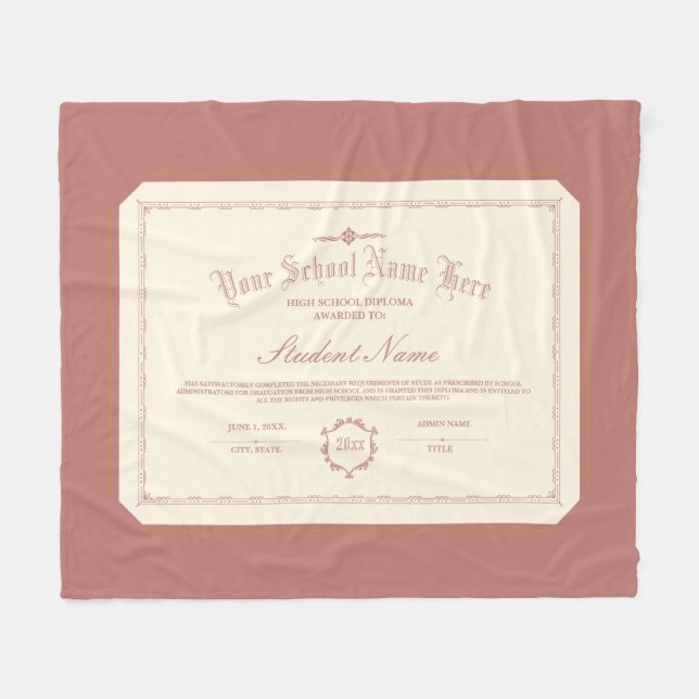 Couverture Polaire Diplôme personnalisé traditionnel rouge doux (Devant (Horizontal))