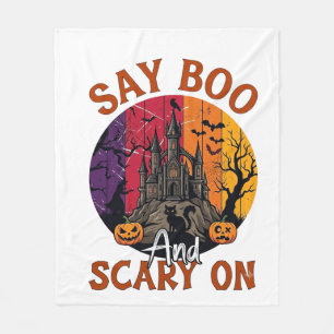 Couverture Polaire Dis Boo Halloween effrayant Maison hantée Chat noi